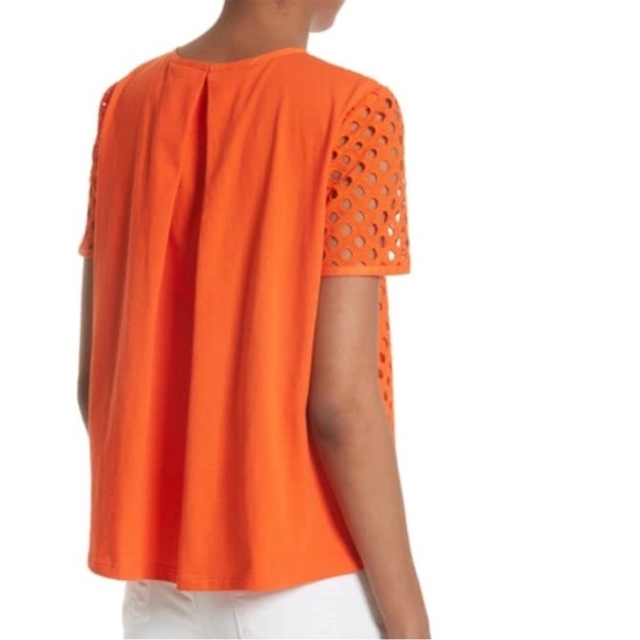 TORY BURCH Hermosa Eyelet Front Tee Embroidered Orange Flowy Sz 4 - Picture 4 of 16
